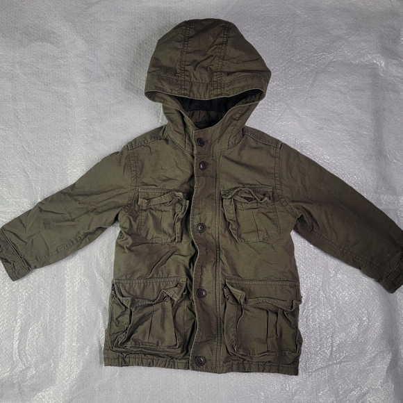 Baby Gap Jacket Toddler 5t Military Style Green Cotton Hood Zipper & Buttons - Picture 1 of 9